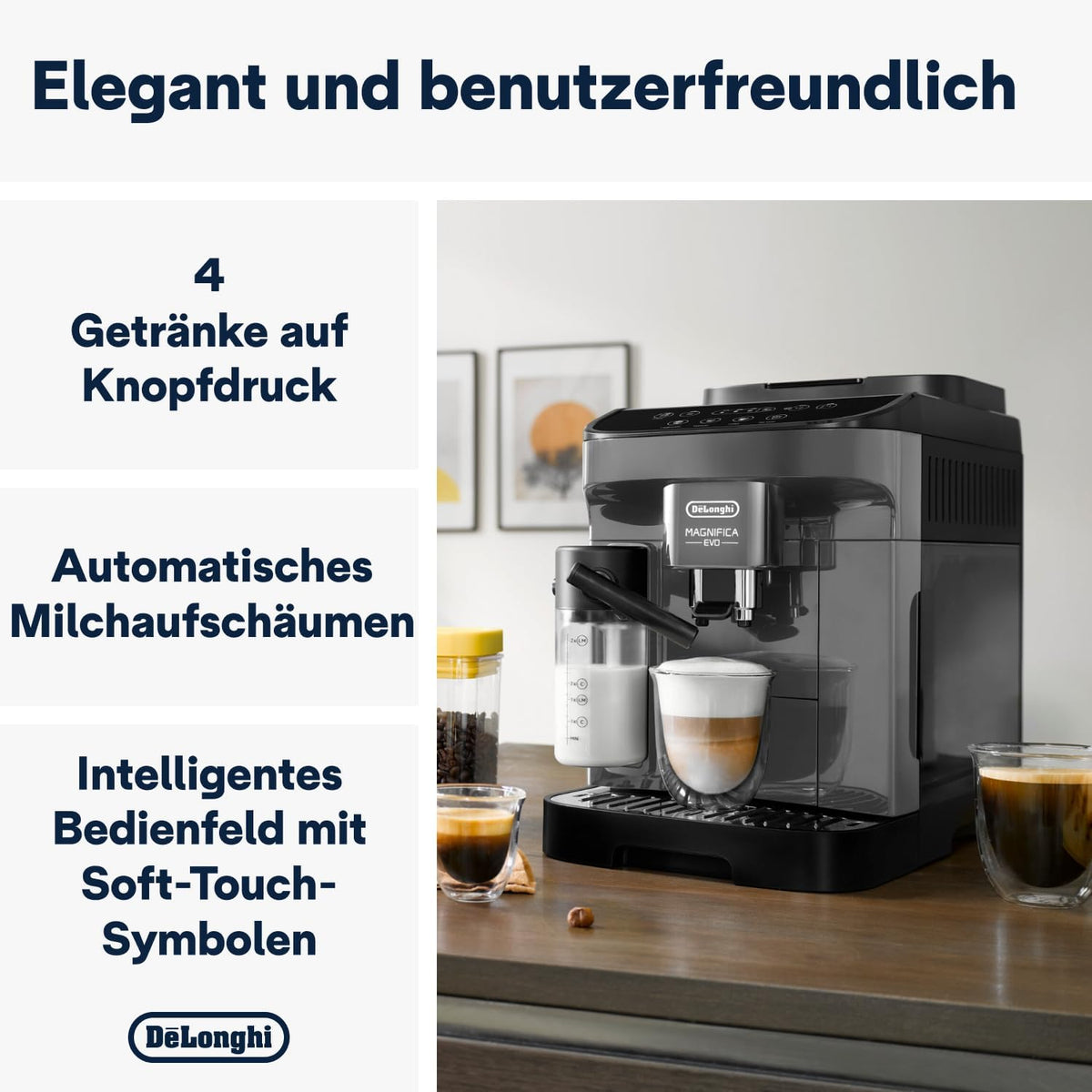 2026 De'Longhi Magnifica Evo ECAM 292.81.B Kaffeevollautomat mit LatteCrema Milchsystem, 7 Direktwahltasten für Cappuccino, Espresso und weitere Kaffeespezialitäten, 2-Tassen-Funktion, Schwarz