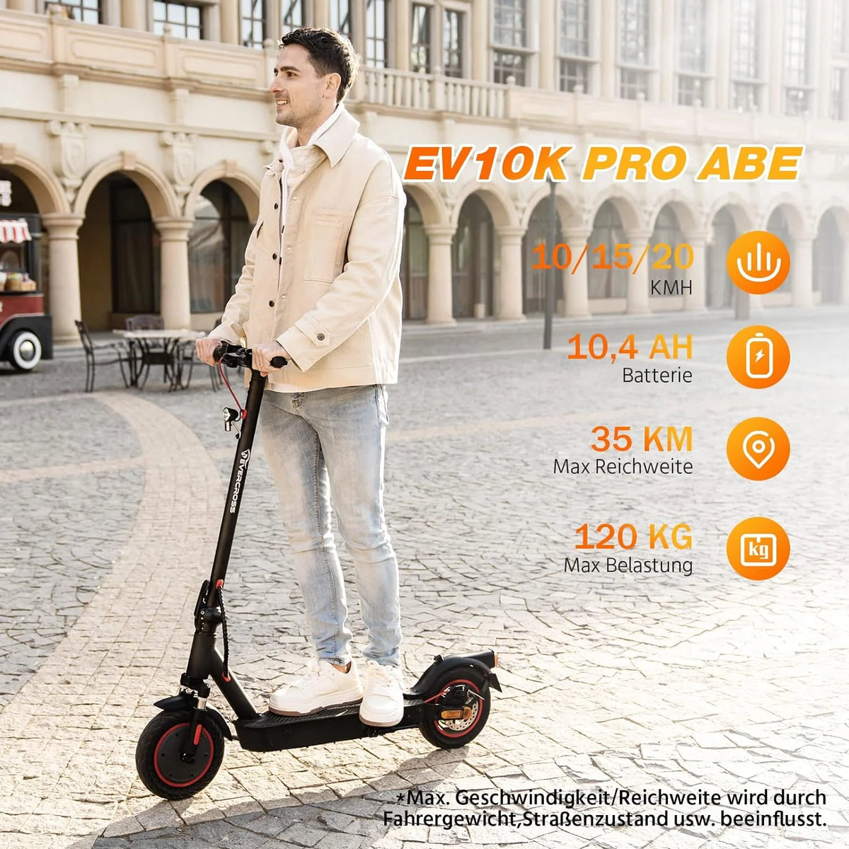 2026 EVERCROSS EV10K Pro ABE E-Scooter mit 400W Motor, 35 km Reichweite, 10-Zoll-Honeycomb-Reifen und IP54 Schutz