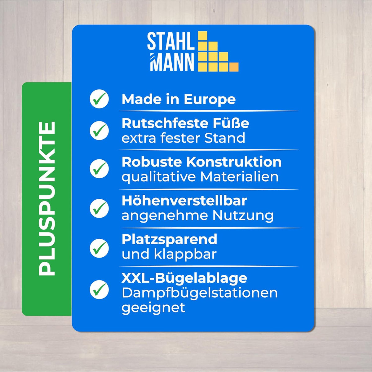 2026 STAHLMANN® Bügelbrett für Dampfbügelstation [130 × 48 cm] mit Ärmelbrett | schwarz | Made in Europe | inklusive Ärmelbrett | 100 % Baumwolle Turbobezug | extra stabil | höhenverstellbar