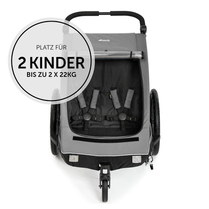 2026 hauck Fahrradanhänger & Kinderwagen Dryk Duo Plus mit Federung, für 2 Kinder (6-48 Monate), inkl. Deichsel, Buggyrad, Fahne und LED Licht, Faltbar, Höhenverstellbar, XL Kofferaum (Dark Green)