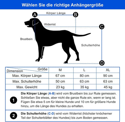 2026 Doggyhut S-Line XL Hundeanhänger & Hundebuggy mit Federung 2 in 1 Hunde Fahrradanhänger Jogger gefedert bis 45 kg
