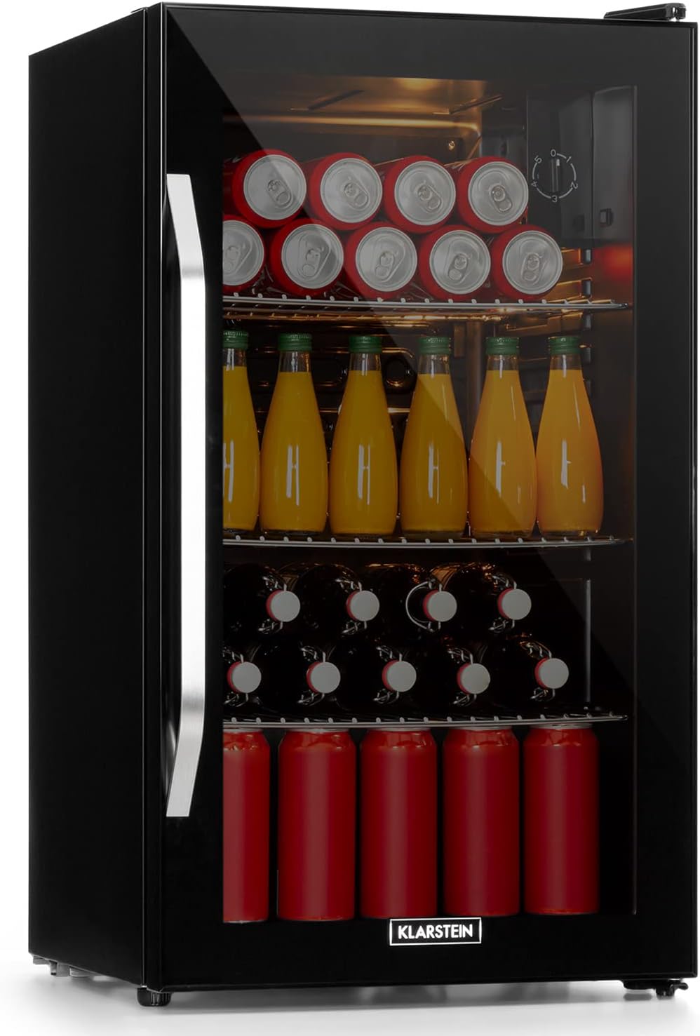 2026 Klarstein Mini Kühlschrank mit Glastür für Zimmer, Getrnkekühlschrank mit Verstellbaren Ablagen, Kleiner 80 Liter, Indoor/Outdoor Kühlschrank Leise
