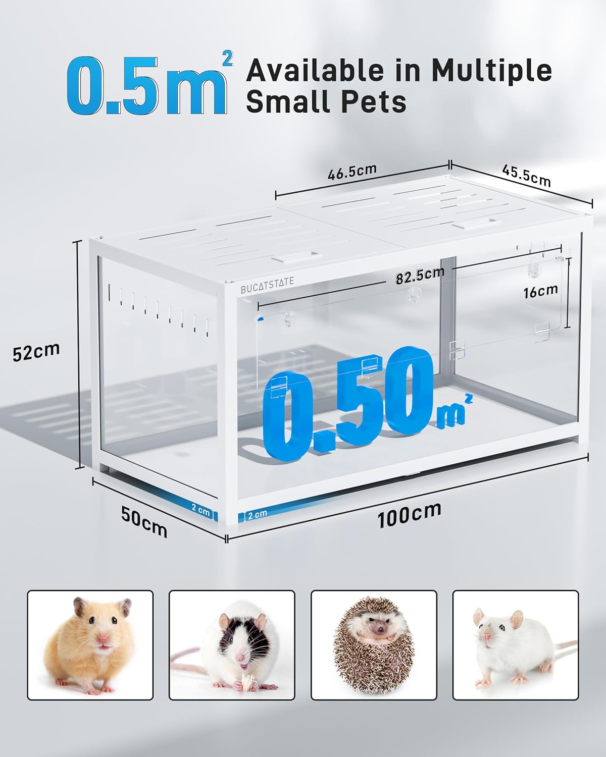 2026 BUCATSTATE Hamsterkäfig 3,0: Metall Rattenkäfig Kleintierkäfig Groß Stapelbar mit Einfacher Montage 120L x 60W x 62H cm für Nager, Mäuse, Zwerghamster (0,72m², Weiß)
