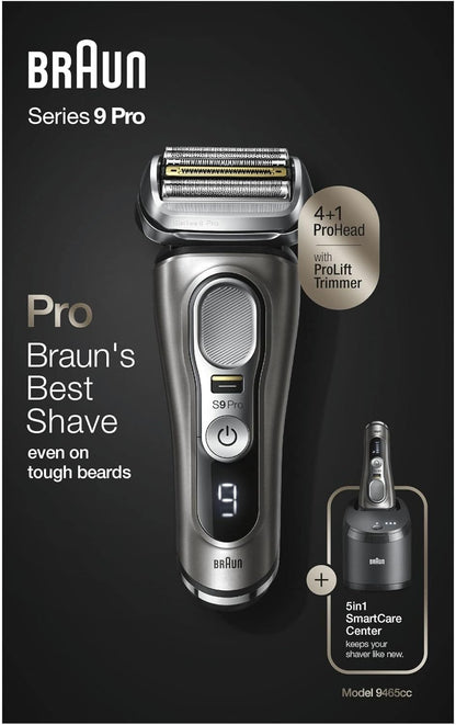 2026 Braun Series 9 Pro Premium Rasierer Herren, Testsieger Stiftung Warentest, 4+1 Scherkopf, Elektrorasierer & Trimmer, Reinigungsstation, 60 Min Laufzeit, 9465cc, noble metal