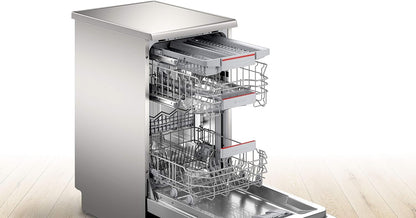 2026 Bosch SPS4HMI61E Serie 4 Freistehender Geschirrspüler / E / 45 cm / Edelstahl / 76 kWh/100 Zyklen / 10 MGD / SuperSilence / Extra Trocknen / VarioSchublade / Home Connect