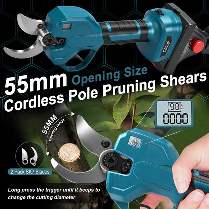 2026 4 in 1 Akku Astschere Mini Kettensäge Teleskop mit 2x4Ah Akkus, 55 mm Elektrische Gartenschere, 6 Zoll Hochentaster Astsäge, Maximale Reichweite bis 4,1m, Bürstenlos Motor für Makita 18V