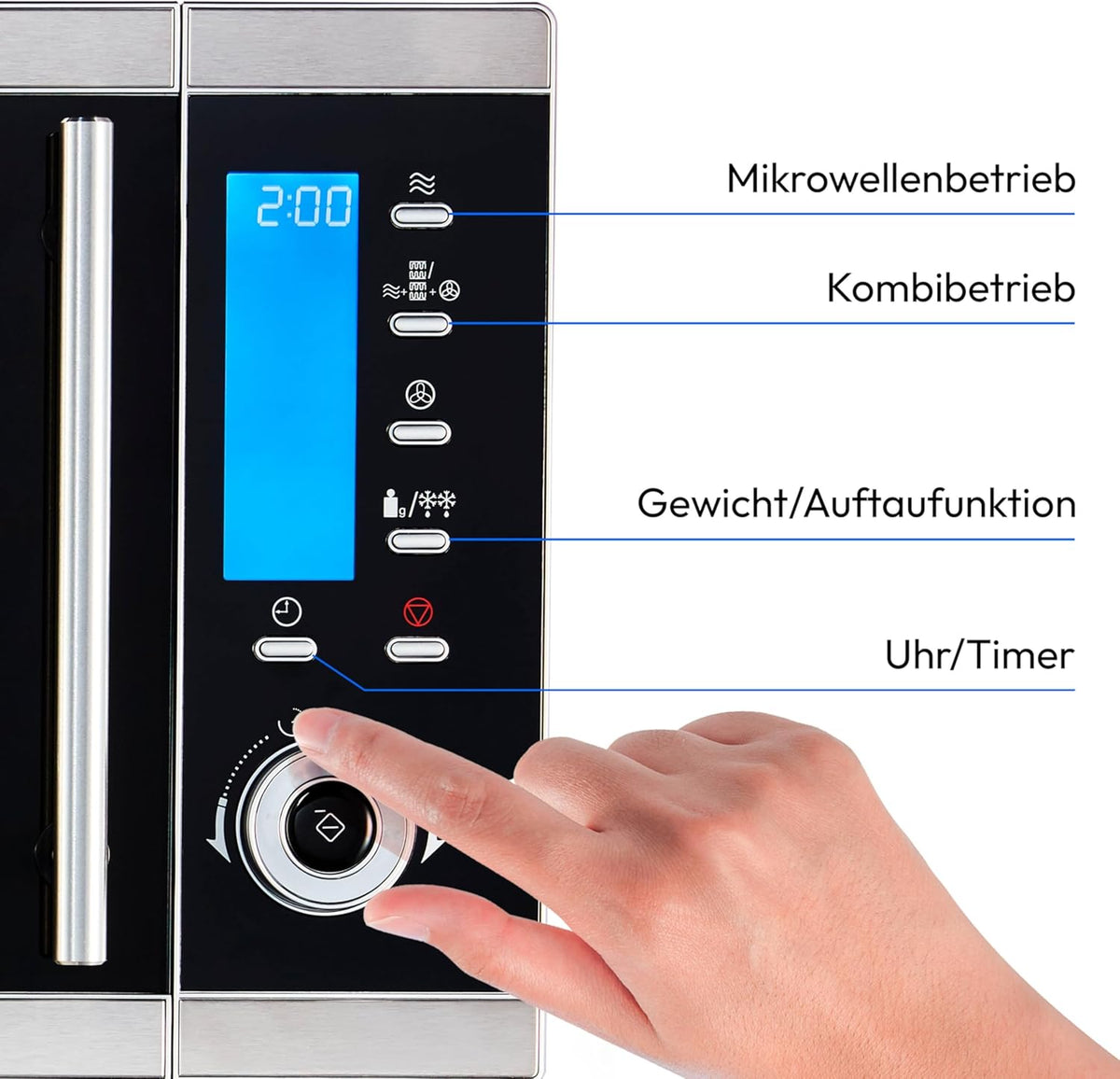 2026 MEDION MD 15501 4 in 1 Mikrowelle mit Grill (25 Liter, 900 Watt, 1100 Watt Grill, 2500 Watt Heißluft, 10 Automatik-Programme) silber
