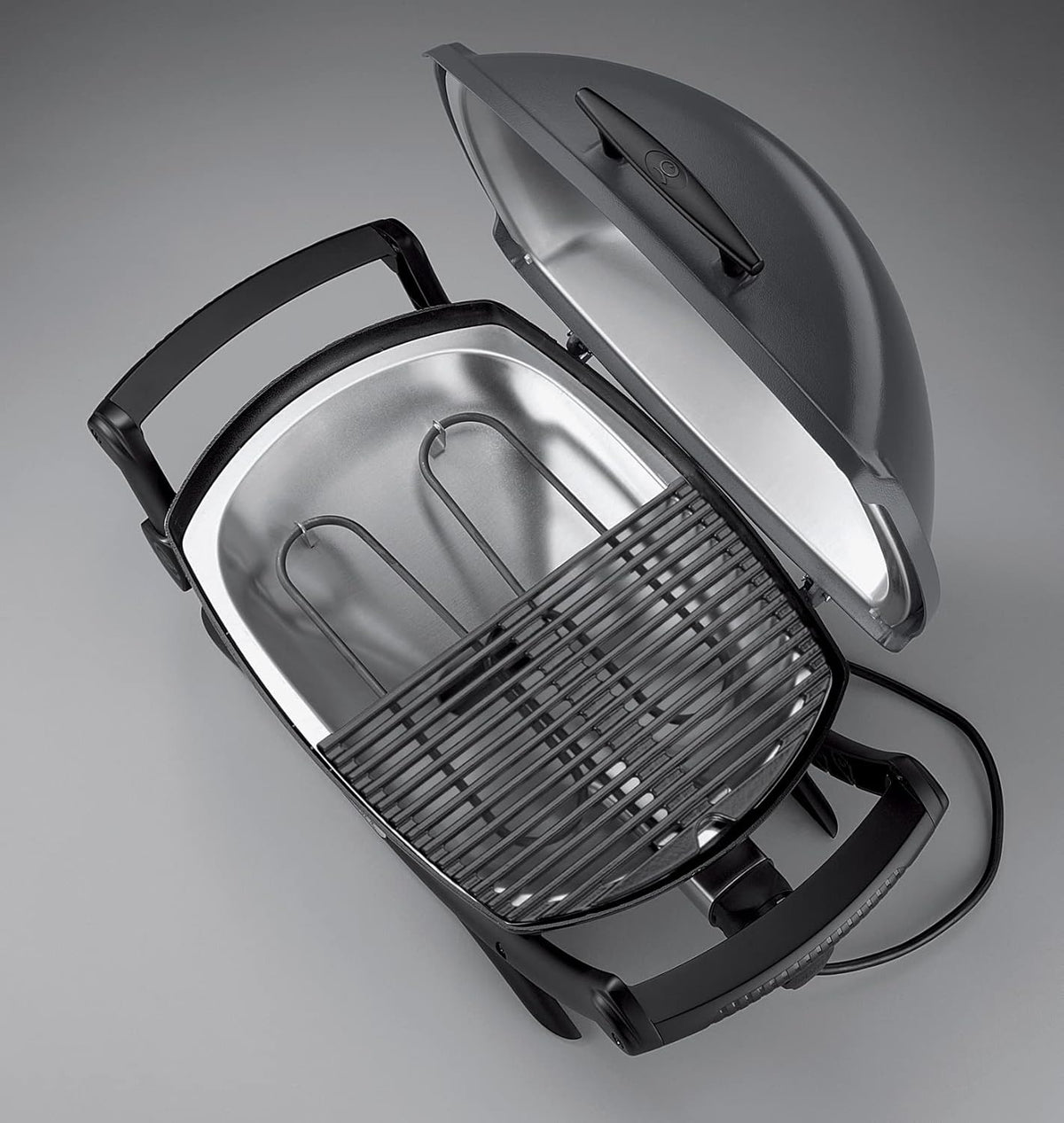 2026 Weber Q2400 Elekrogrill mit Seitentischen, 54 x 39cm Grillfäche, portable, 2-geteilter porzellanemaillierter Guss-Grillrost, Aluminiumguss Deckel & Gehäuse - Dark Grey (55020079)
