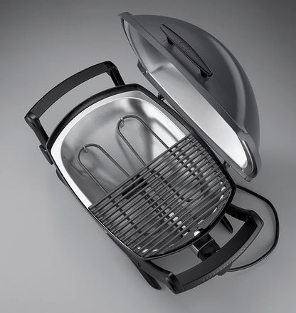 2026 Weber Q2400 Elekrogrill mit Seitentischen, 54 x 39cm Grillfäche, portable, 2-geteilter porzellanemaillierter Guss-Grillrost, Aluminiumguss Deckel & Gehäuse - Dark Grey (55020079)