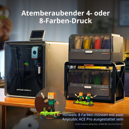 2026 Anycubic Kobra S1 Combo 3D-Drucker Mehrfarbig, 600mm/s Hochgeschwindigkeitsdruck, Trocknen beim Drucken, Vollständig Geschlossene CoreXY-Struktur, Druckgröße 250 x 250 x 250 mm