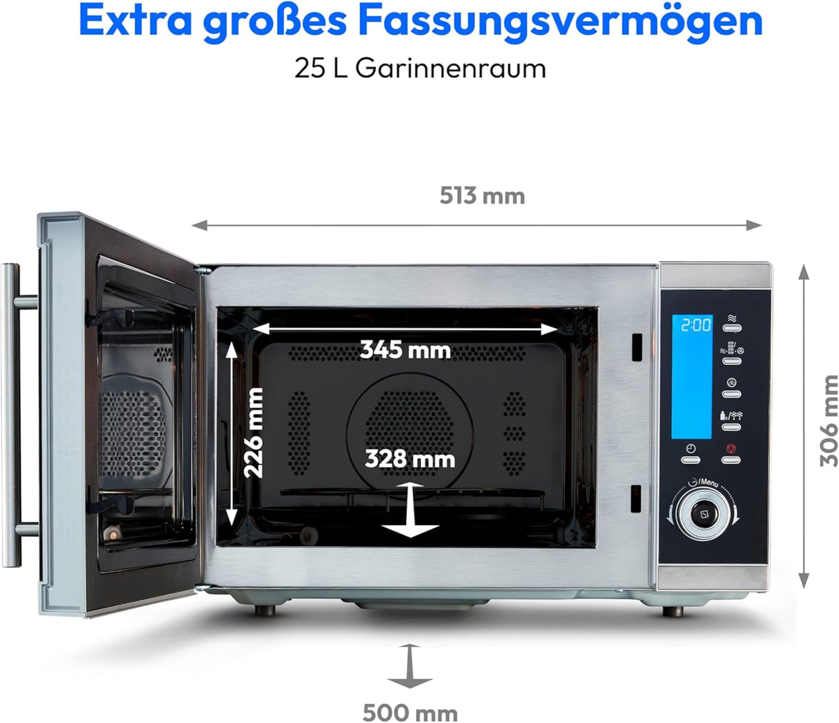 2026 MEDION MD 15501 4 in 1 Mikrowelle mit Grill (25 Liter, 900 Watt, 1100 Watt Grill, 2500 Watt Heißluft, 10 Automatik-Programme) silber