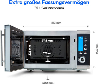 2026 MEDION MD 15501 4 in 1 Mikrowelle mit Grill (25 Liter, 900 Watt, 1100 Watt Grill, 2500 Watt Heißluft, 10 Automatik-Programme) silber