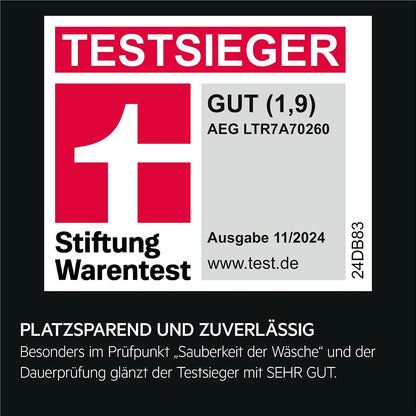 2026 AEG Waschmaschine Toplader, 40 cm, Testsieger Stiftung Warentest, 6 kg, Serie 7000 ProSteam-Dampf-Programm – Weniger Bügeln & mehr Frische, Mengenautomatik, Inverter Motor, 1200 U/min, LTR7A70260