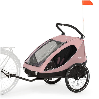 2026 hauck Fahrradanhänger & Kinderwagen Dryk Duo Plus mit Federung, für 2 Kinder (6-48 Monate), inkl. Deichsel, Buggyrad, Fahne und LED Licht, Faltbar, Höhenverstellbar, XL Kofferaum (Dark Green)