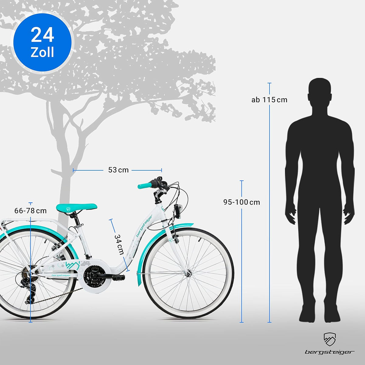 2026 Bergsteiger Atlantis 20, 24 Zoll Kinderfahrrad, geeignet für 6,7, 8, 9, 10, 11 Jahre, StVZO, Shimano Schaltung, Mädchen-Fahrrad mit Dynamo-Licht