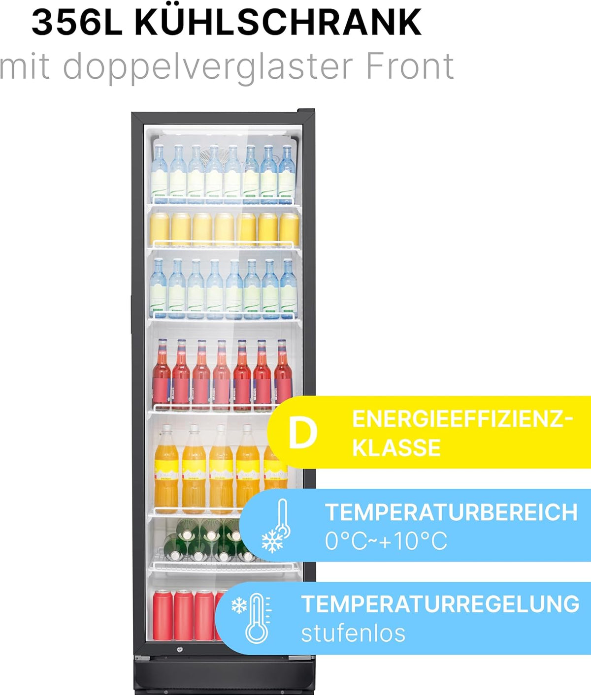 2026 Bomann Kühlschrank mit Glastür | Getränkekühlschrank abschließbar | 6 höhenverstellbare Ablagen | 30kg je Ablage | 347 Liter | Kühlschrank groß | Flaschenkühlschrank m. LED-Licht | KSG 7351 schwarz