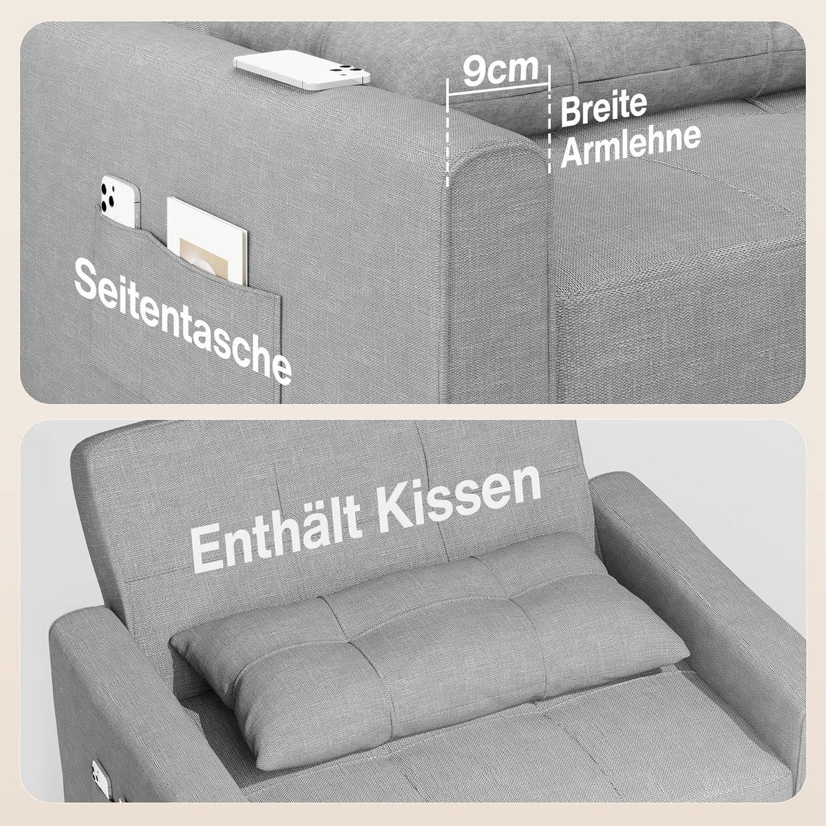 2026 Bealife Relaxsessel, Schlafsessel mit Verstellbarer Rückenlehne, Fernsehsessel, Klappbares Schlafsofa, Relaxsessel fürs Wohnzimmer,Schlafzimmer (Hellgrau)
