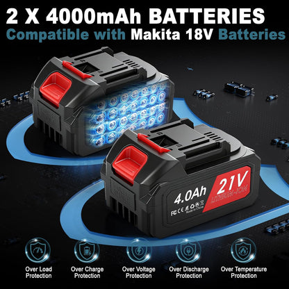 2026 4 in 1 Akku Astschere Mini Kettensäge Teleskop mit 2x4Ah Akkus, 55 mm Elektrische Gartenschere, 6 Zoll Hochentaster Astsäge, Maximale Reichweite bis 4,1m, Bürstenlos Motor für Makita 18V