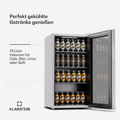 2026 Klarstein Mini Kühlschrank mit Glastür für Zimmer, Getrnkekühlschrank mit Verstellbaren Ablagen, Kleiner 80 Liter, Indoor/Outdoor Kühlschrank Leise