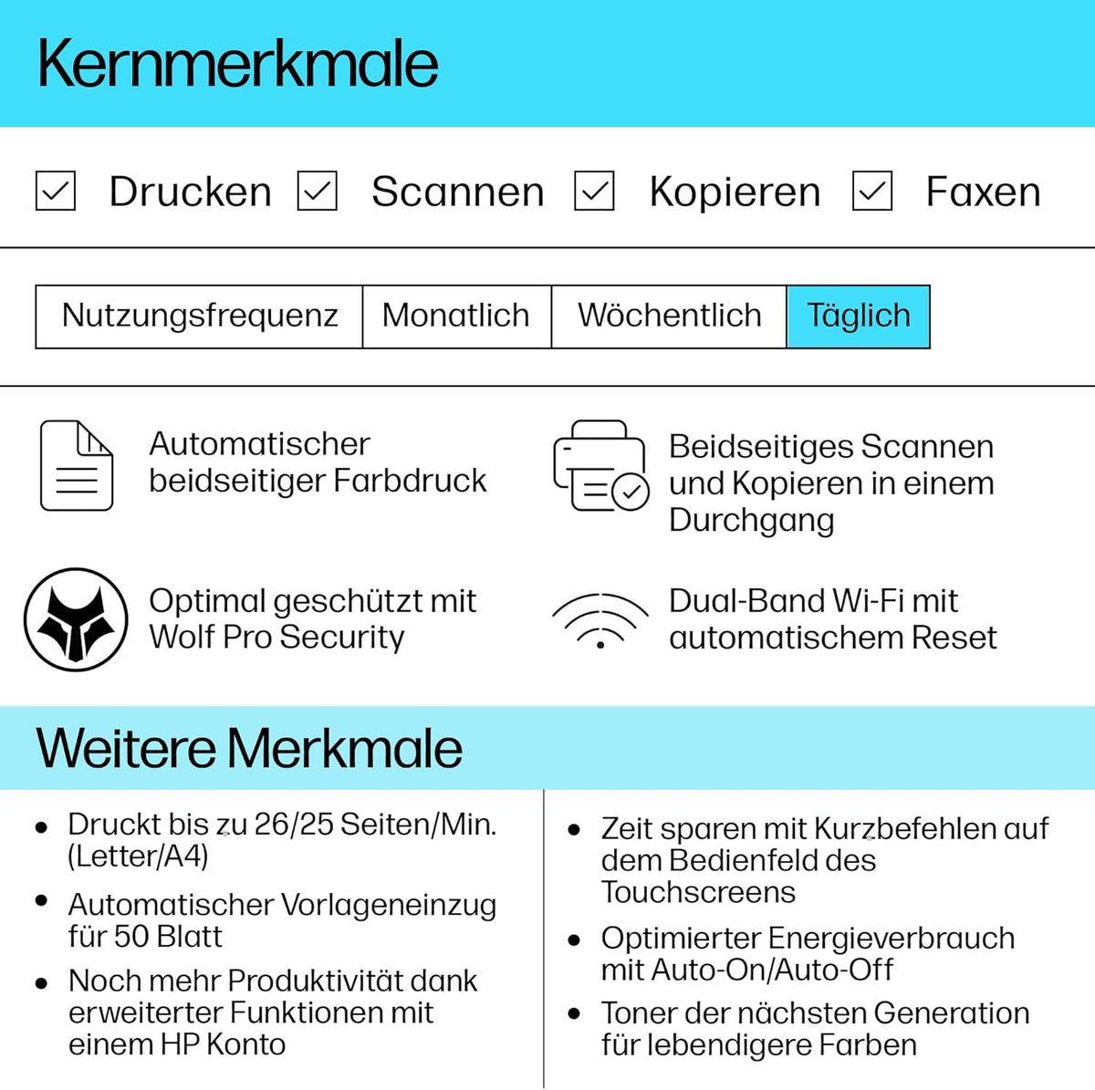 2026 HP Color LaserJet Pro MFP 3302fdwg Multifunktions-Farblaserdrucker, Fax, Automatischer beidseitiger Druck, Touchscreen, Wi-Fi, Ethernet, USB, HP Wolf Pro Security
