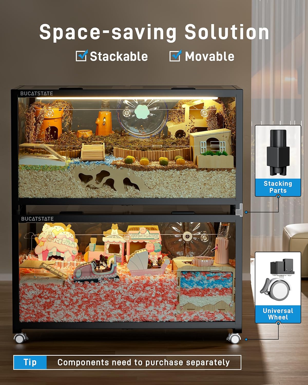 2026 BUCATSTATE Hamsterkäfig 3,0: Metall Rattenkäfig Kleintierkäfig Groß Stapelbar mit Einfacher Montage 120L x 60W x 62H cm für Nager, Mäuse, Zwerghamster (0,72m², Weiß)