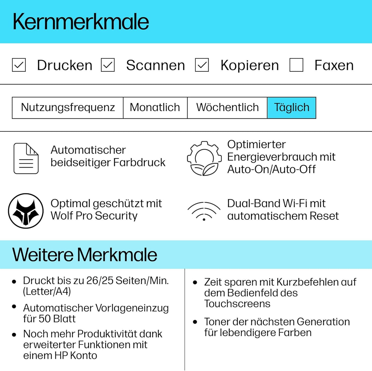 2026 HP Color LaserJet Pro MFP 3302fdwg Multifunktions-Farblaserdrucker, Fax, Automatischer beidseitiger Druck, Touchscreen, Wi-Fi, Ethernet, USB, HP Wolf Pro Security