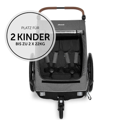 2026 hauck Fahrradanhänger & Kinderwagen Dryk Duo Plus mit Federung, für 2 Kinder (6-48 Monate), inkl. Deichsel, Buggyrad, Fahne und LED Licht, Faltbar, Höhenverstellbar, XL Kofferaum (Dark Green)