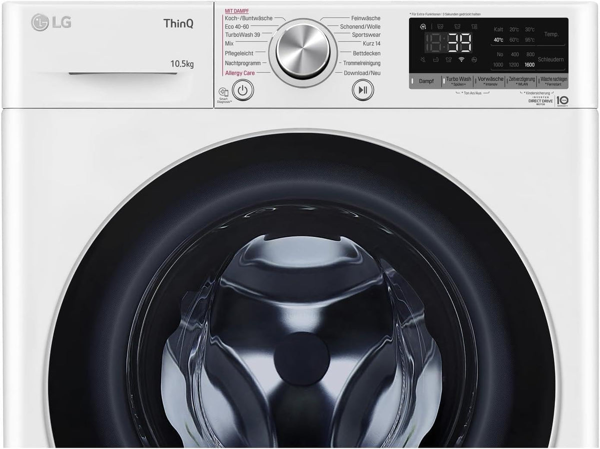 2026 LG F4WV7080, Klasse A, Frontlader-Waschmaschine 8 kg, 1400 U/Min, AI Direct Drive, Wi-Fi, Tiefenreinigung mit Dampf, Groe Kapazitt, TRIPLE A, Auentür aus Sicherheitsglas, 62 x 60 x 85 cm Wei