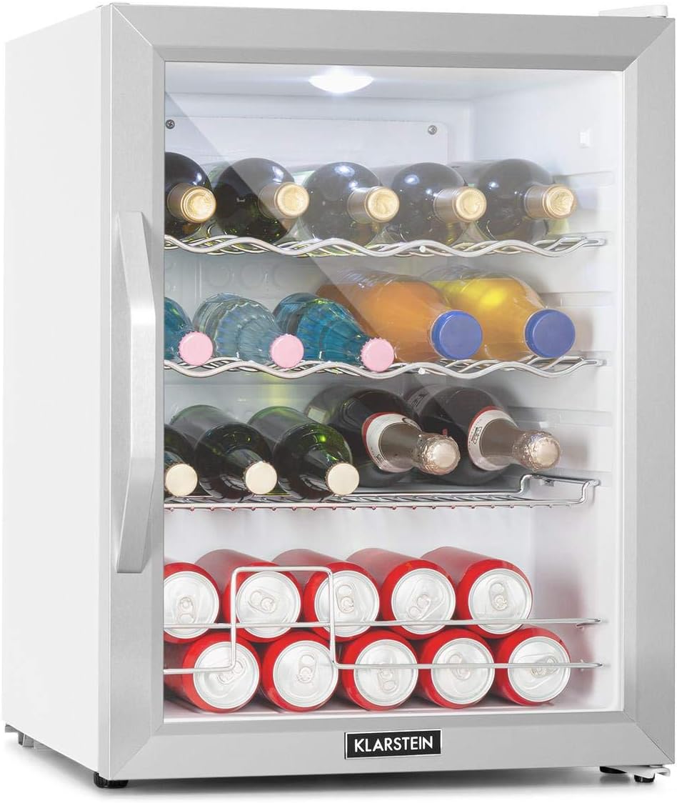 2026 Klarstein Mini Kühlschrank mit Glastür für Zimmer, Getrnkekühlschrank mit Verstellbaren Ablagen, Kleiner 80 Liter, Indoor/Outdoor Kühlschrank Leise