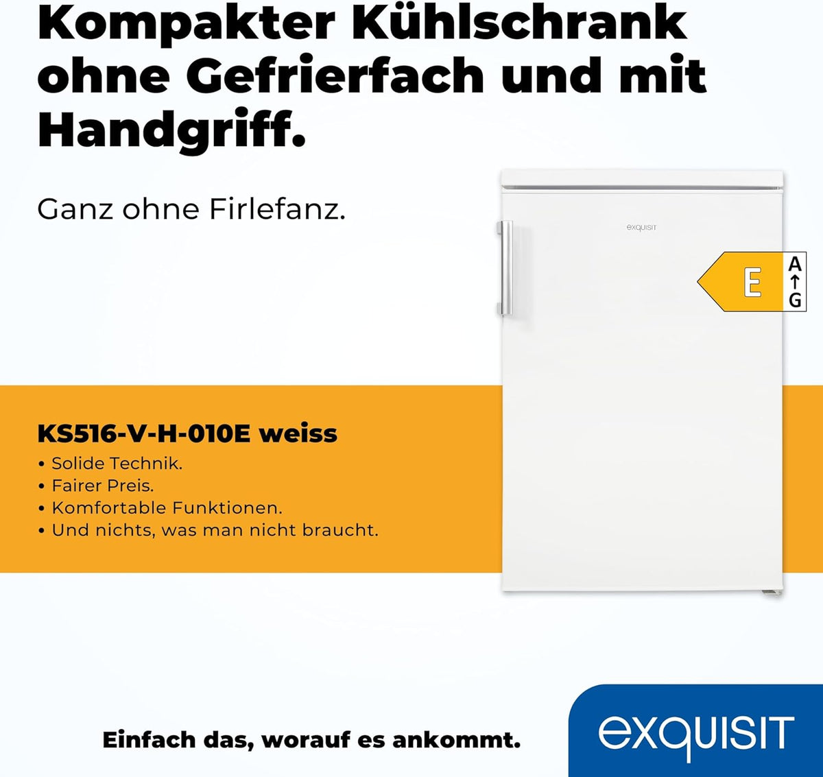 2026 Exquisit Kühlschrank ohne Gefrierfach, 133 Liter, Vollraumkühlschrank freistehend, Türanschlag Wechselbar, KS516-V-H-010D weiss