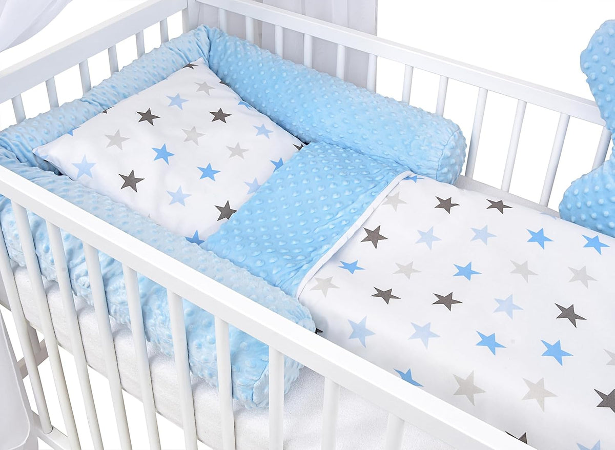 2026 Baby Delux Babybett Komplett Set Hausbett 60x120 cm weiß Schublade Rausfallschutz Kinderbett Matratze Bettwäsche Deko Set (Prince Stars)