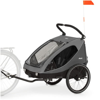 2026 hauck Fahrradanhänger & Kinderwagen Dryk Duo Plus mit Federung, für 2 Kinder (6-48 Monate), inkl. Deichsel, Buggyrad, Fahne und LED Licht, Faltbar, Höhenverstellbar, XL Kofferaum (Dark Green)