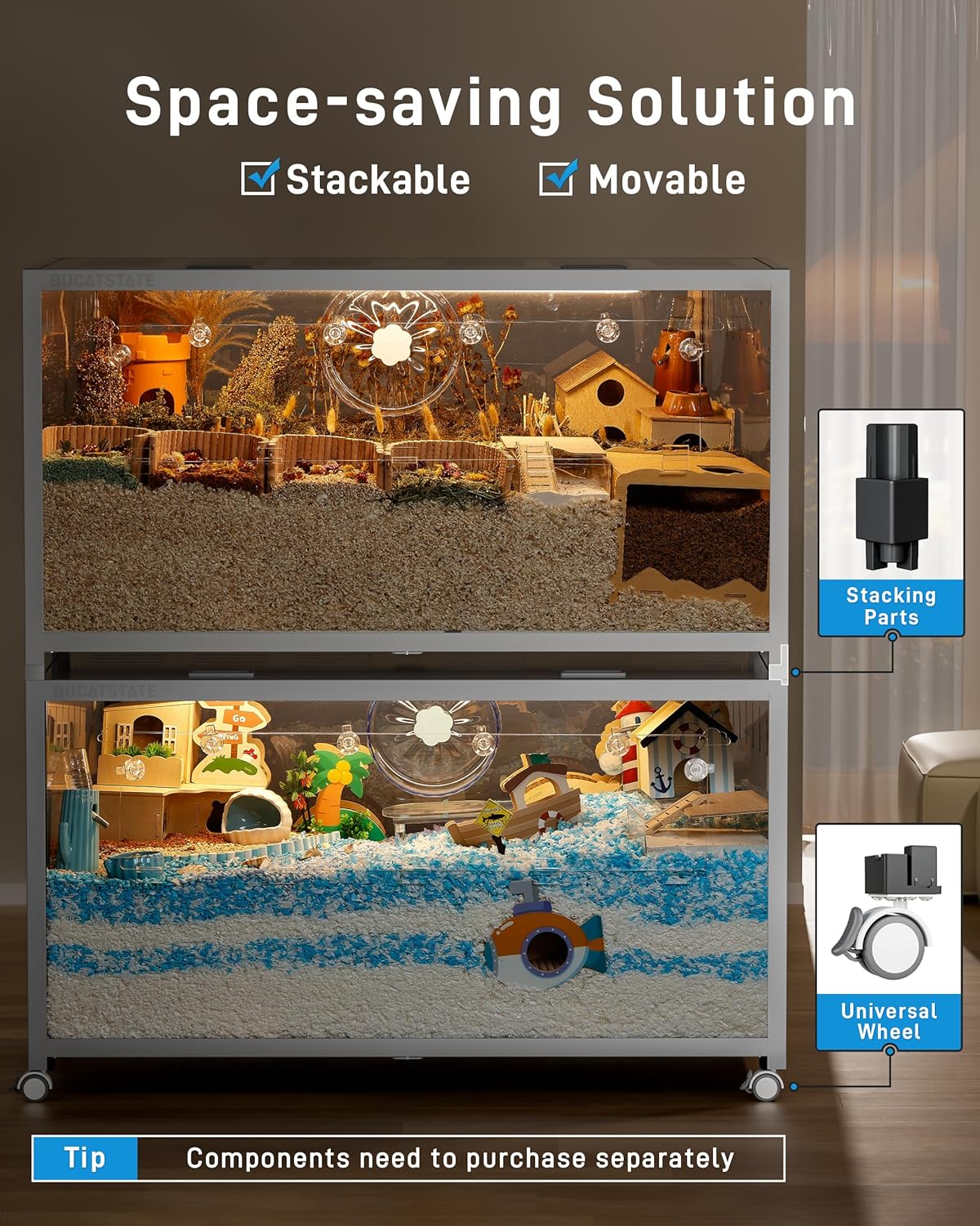 2026 BUCATSTATE Hamsterkäfig 3,0: Metall Rattenkäfig Kleintierkäfig Groß Stapelbar mit Einfacher Montage 120L x 60W x 62H cm für Nager, Mäuse, Zwerghamster (0,72m², Weiß)