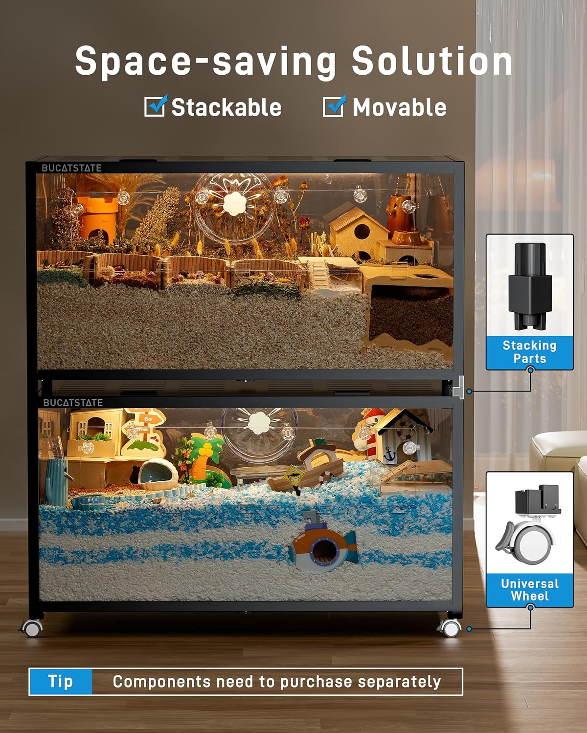2026 BUCATSTATE Hamsterkäfig 3,0: Metall Rattenkäfig Kleintierkäfig Groß Stapelbar mit Einfacher Montage 120L x 60W x 62H cm für Nager, Mäuse, Zwerghamster (0,72m², Weiß)