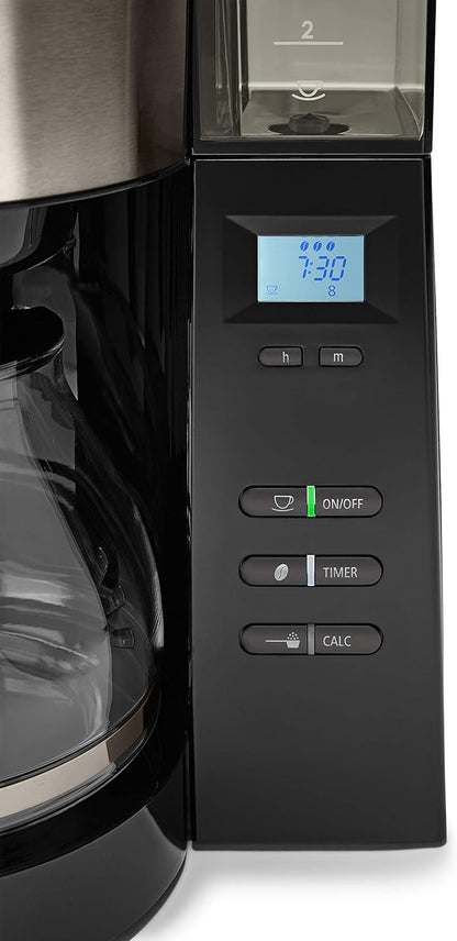 2026 Melitta AromaFresh - Filterkaffeemaschine - mit Glaskanne - integriertes Mahlwerk - Timer Funktion - 10 Tassen - Pure Black