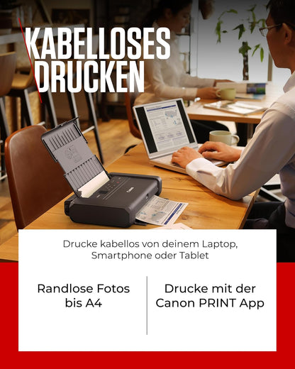 2026 Canon PIXMA TR150 mobiler Drucker mit Akku (WLAN, Cloud, AirPrint, 4.800 DPI x 1.200 DPI, Highspeed USB Typ C, OLED-Display, Tintenstrahldrucker), schwarz