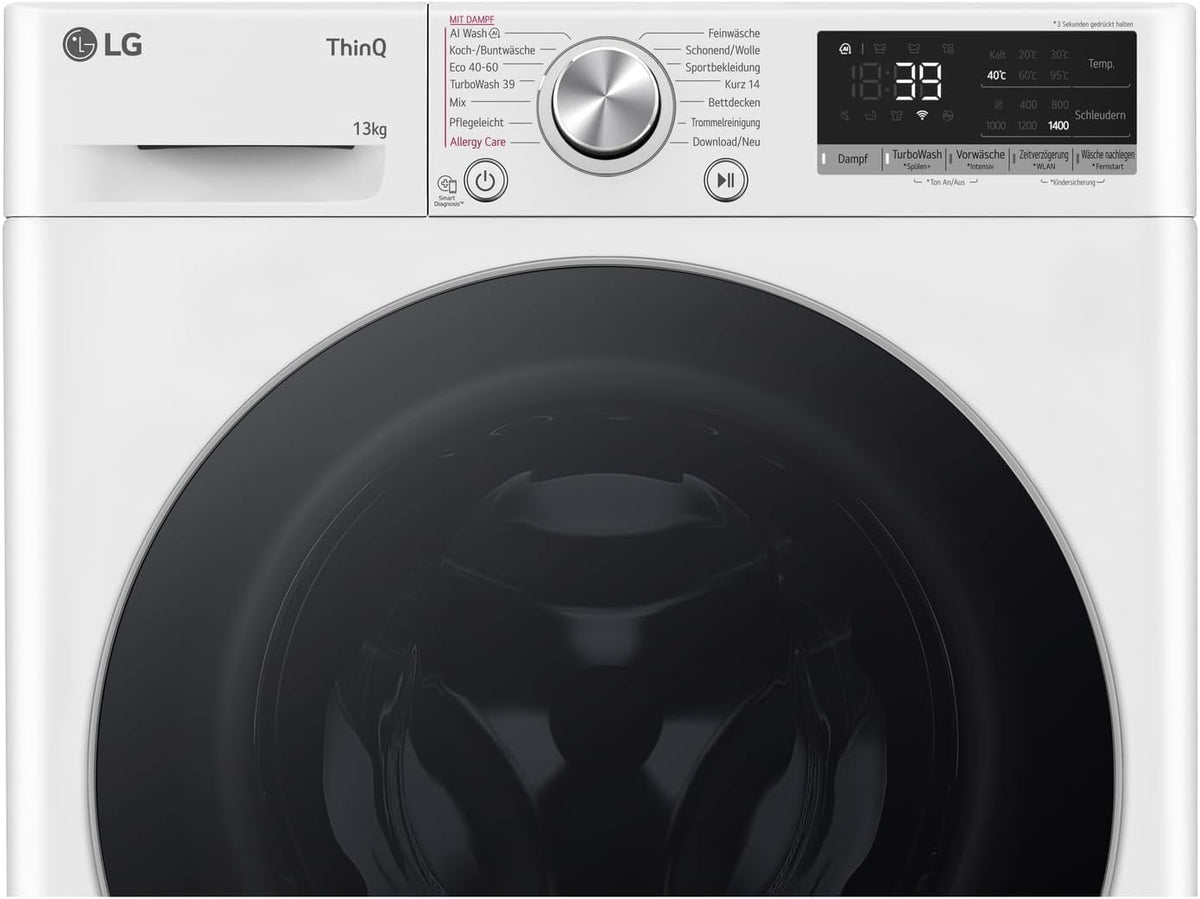 2026 LG F4WV7080, Klasse A, Frontlader-Waschmaschine 8 kg, 1400 U/Min, AI Direct Drive, Wi-Fi, Tiefenreinigung mit Dampf, Groe Kapazitt, TRIPLE A, Auentür aus Sicherheitsglas, 62 x 60 x 85 cm Wei