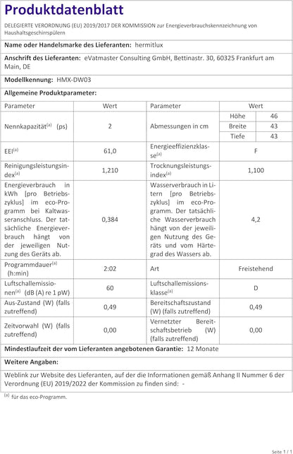 2026 Hermitlux Mini Geschirrspüler, Spülmaschine für 4 Bestecksätze, 5 Liter Wassertank, 6 Programme Mini Tischgeschirrspüler, Perfekt für Wohnungen, Schlafsäle, Camping, Weiß