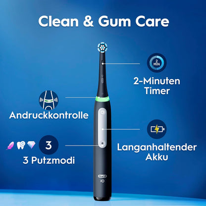 2026 Oral-B iO Series 3 Elektrische Zahnbürste, Doppelpack, Schwarz/Rosa | Inkl. 4 Aufsteckbürsten, GUT GETESTET von STIFTUNG WARENTEST, Electric Toothbrush mit 3 Putzmodi für Zahnpflege