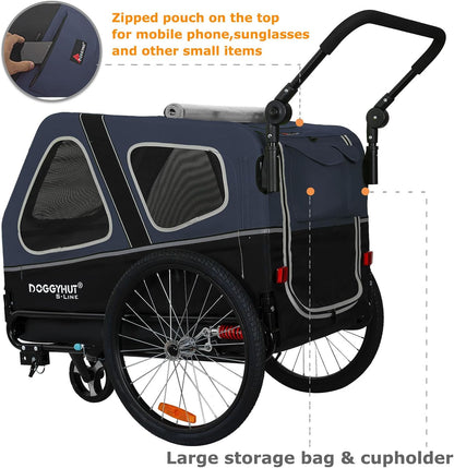 2026 Doggyhut S-Line XL Hundeanhänger & Hundebuggy mit Federung 2 in 1 Hunde Fahrradanhänger Jogger gefedert bis 45 kg