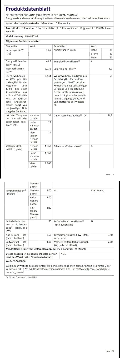 2026 LG F4WV7080, Klasse A, Frontlader-Waschmaschine 8 kg, 1400 U/Min, AI Direct Drive, Wi-Fi, Tiefenreinigung mit Dampf, Groe Kapazitt, TRIPLE A, Auentür aus Sicherheitsglas, 62 x 60 x 85 cm Wei