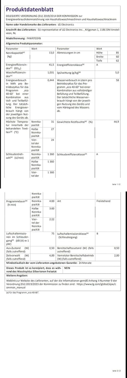 2026 LG F4WV7080, Klasse A, Frontlader-Waschmaschine 8 kg, 1400 U/Min, AI Direct Drive, Wi-Fi, Tiefenreinigung mit Dampf, Groe Kapazitt, TRIPLE A, Auentür aus Sicherheitsglas, 62 x 60 x 85 cm Wei