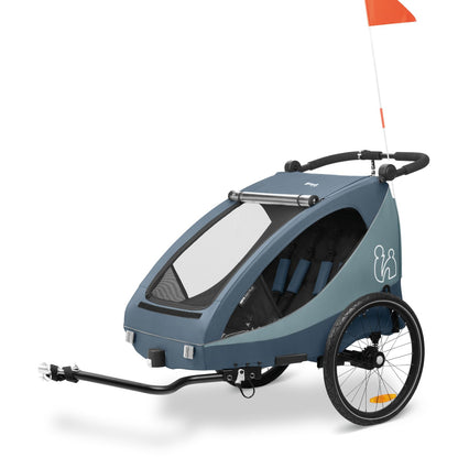2026 hauck Fahrradanhänger & Kinderwagen Dryk Duo Plus mit Federung, für 2 Kinder (6-48 Monate), inkl. Deichsel, Buggyrad, Fahne und LED Licht, Faltbar, Höhenverstellbar, XL Kofferaum (Dark Green)
