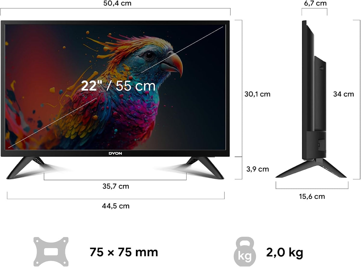 2026 DYON Enter 22 Pro X2 - 55 cm (22 Zoll) Full-HD Fernseher (Triple Tuner (DVB-C/-S2/-T2), Hotelmodus, USB-Media Player)