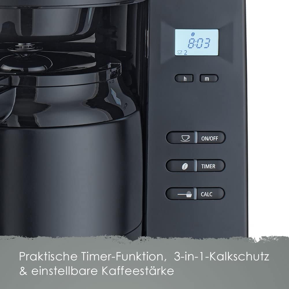 2026 Melitta AromaFresh - Filterkaffeemaschine - mit Glaskanne - integriertes Mahlwerk - Timer Funktion - 10 Tassen - Pure Black