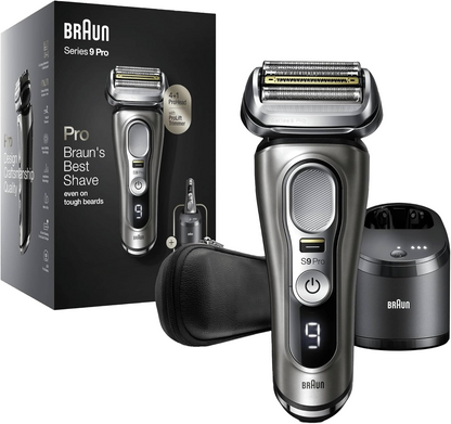 2026 Braun Series 9 Pro Premium Rasierer Herren mit 4+1 Scherkopf, Elektrorasierer & ProLift Trimmer, PowerCase, 5-in-1 Reinigungsstation, 60 Min Laufzeit, Made in Germany, 9477cc, silber