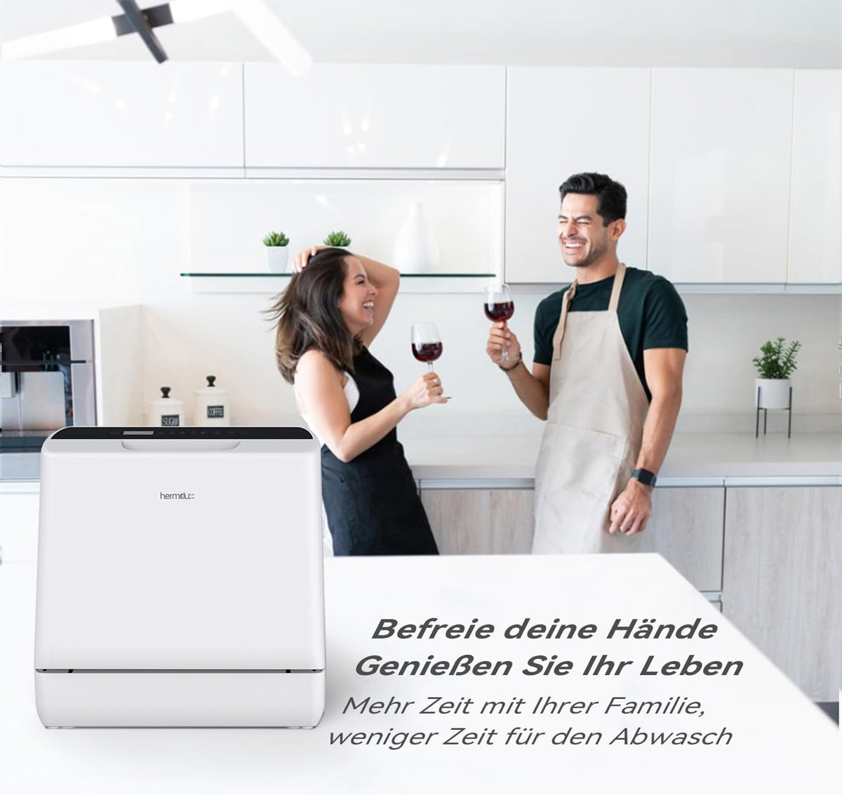 2026 Hermitlux Mini Geschirrspüler, Spülmaschine für 4 Bestecksätze, 5 Liter Wassertank, 6 Programme Mini Tischgeschirrspüler, Perfekt für Wohnungen, Schlafsäle, Camping, Weiß