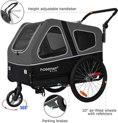 2026 Doggyhut S-Line XL Hundeanhänger & Hundebuggy mit Federung 2 in 1 Hunde Fahrradanhänger Jogger gefedert bis 45 kg