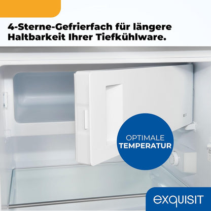 2026 Exquisit Kühlschrank mit Gefrierfach, 120 Liter, 4-Sterne-Gefrierfach, Kühlschrank freistehend, KS516-4-H-010D weiss