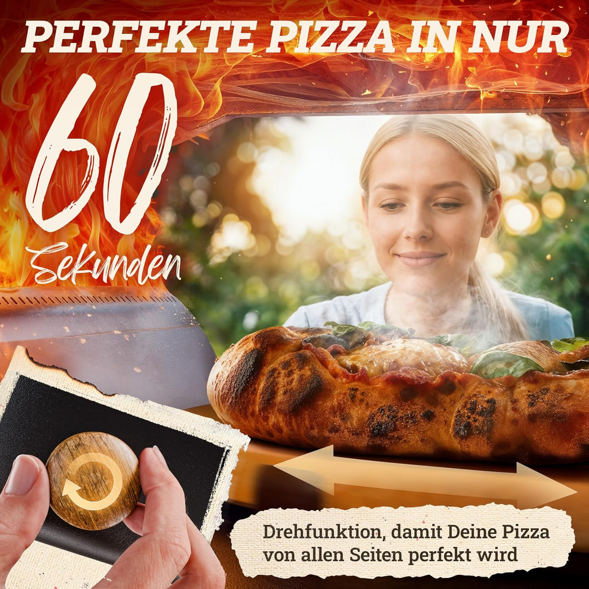 2026 LIKAYA NeroSpin Pizzaofen Gas – 6,2kW Outdoor Gas Pizzaofen 450°C - Gas Pizza Ofen Outdoor mit Pizzastein Drehteller, Pizzaschaufel, Tasche & Laser Thermometer – knusprige Pizza in nur 90 Sekunden!